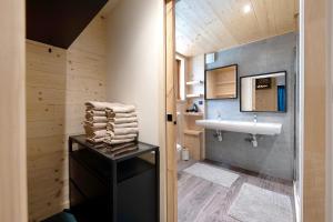 a bathroom with a sink and a mirror and a sink at Lodge Six De Savoie in La Toussuire +35 photos
