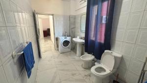 ein Badezimmer mit zwei Toiletten und einer Waschmaschine in der Unterkunft Lin Luli in (( Shën Ded Gjoni ))