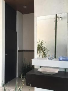 a bathroom with a sink and a mirror at 8 Hotel Ejecutivo in Jocotitlán