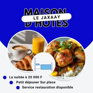 a flyer for a restaurant with a plate of food at Maison d'hôtes Jaxaay in Keur Massar