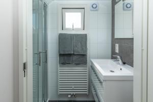 a white bathroom with a sink and a shower at Buitenplaats Oudendijke in Ellemeet +134 photos