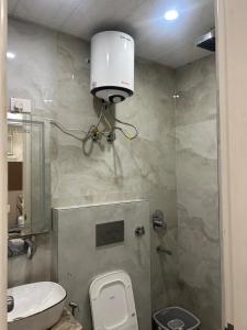 a small bathroom with a toilet and a sink at Grand Tree Hotel Shree Guru in New Delhi +12 photos