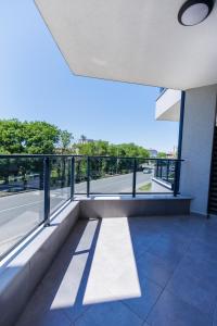 a balcony with a view of a building at Boulevard Hotel in Aytos