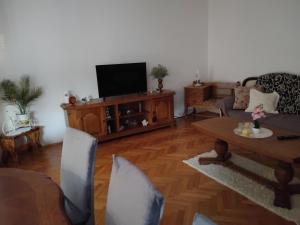 a living room with a television and a table at Kuća za odmor MEDUNIĆ in Gospić