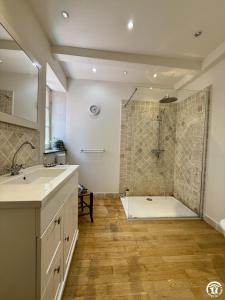 a bathroom with a shower and a sink at La calade in Douzens +20 photos