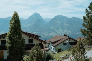 a village with mountains in the background at Apartment Kleines Daheim in Amden