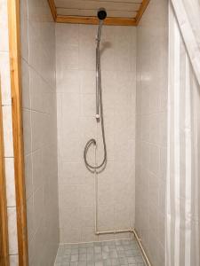a shower with a hose in a bathroom at City Center Studio Pori in Pori +1 photo