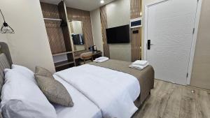 a hotel room with a bed and a television at Dereboyu Premium in Nicosia