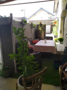 a patio with a table and a potted plant at Chambre - A La Maison Du Bonheur in Lanty-sur-Aube +7 photos