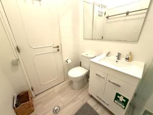 a bathroom with a toilet and a sink and a mirror at Estoril 2 bd by the Beach in Estoril +16 photos
