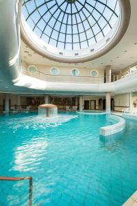 a large swimming pool with a glass domed ceiling at Thermae Sylla Spa & Wellness Hotel in Loutra Edipsou