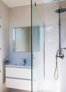 a bathroom with a sink and a shower at A Calexa Sarria nº3 in Sarria