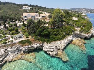 an aerial view of an island in the ocean at Villa Baronnos in Gaios