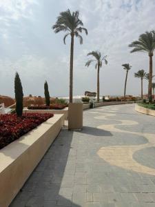 a walkway with palm trees in a park at Smart Home near beach and pool in Sharm El Sheikh