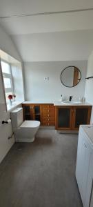 a bathroom with a toilet and a sink and a mirror at Apartamento Camariñas in Camariñas