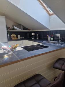 eine Küche mit Spüle und Arbeitsplatte in der Unterkunft Cozy apartment Sofia in Fjälkinge