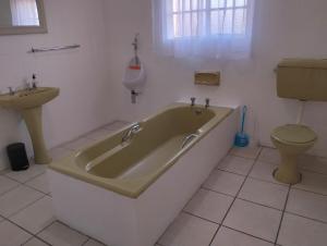a bathroom with a tub and a toilet and a sink at Kapokbos in Sutherland