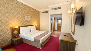 a hotel room with a bed and a television at Elite Jonrad Hotel LLC in Dubai
