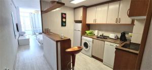 a small kitchen with a washer and dryer in it at Estudio playa in Bellreguart
