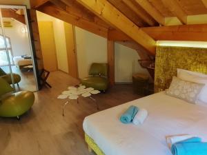 a bedroom with a bed and a mirror in a room at Compagnie des gites de luxe in Gérardmer
