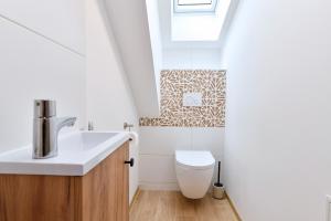 a bathroom with a white sink and a toilet at Printemps et Eté en Alsace in Stosswihr +14 photos