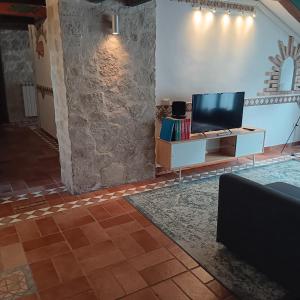 a living room with a tv and a wall at Domus Liberty Luxury House in Sala Consilina