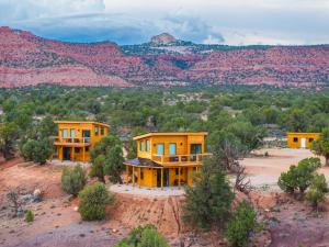 an aerial view of a house in the desert at Tiny Cabin #5 at The Cedars in Kanab