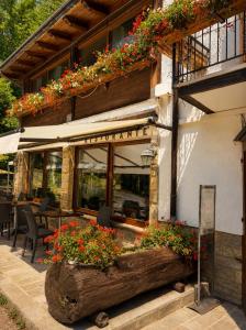 a building with flowers on the side of it at Albergo Ristorante Lo Scoiattolo in Campigna