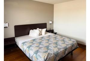 a bedroom with a bed with a comforter and pillows at Studio 6 Pecos Texas in Pecos