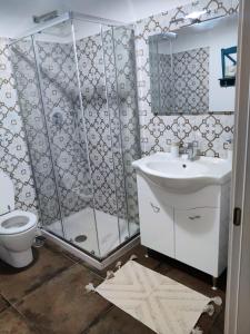 a bathroom with a shower and a sink and a toilet at Palazzo ReSilente- B&B dell'Infopoint in Castelnuovo Cilento