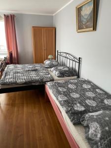 two beds sitting next to each other in a room at Rozalia in Stary Borek