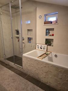 a bathroom with a bath tub and a shower at Sea View Apartment in Bijela +26 photos