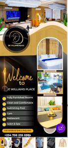 a collage of pictures of a welcome to de willmans place flyer at DE-WILLIAMS PLACE hotel in Ibadan +8 photos