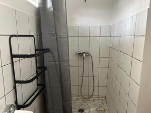 a bathroom with a shower with a toilet in it at Studio Relais Les Abymes in Les Abymes