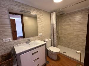 a bathroom with a sink and a toilet and a mirror at Casa Rural Villa María 2061 in Torrox +6 photos