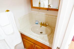 a bathroom with a sink and a mirror at Pine Hills Cabin in Julian in Julian