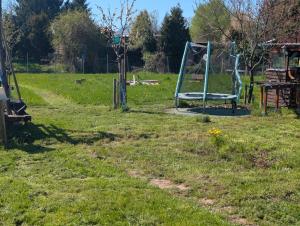 an empty park with a swing set in the grass at Natur Camping Rabu in Radeburg