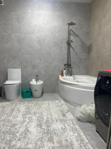 a bathroom with a tub and a toilet and a sink at Luxury Tashkent house Zenith in Tashkent