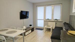 a living room with a couch and a tv at Jedenastka in Płock