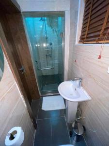 a bathroom with a sink and a glass shower at IP Hotels And Towers in Chori +25 photos