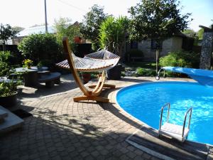 HulshoutRelax Garden的游泳池旁的吊床