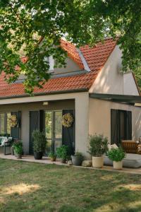 a house with potted plants on a porch at Vila Mia Valtice in Valtice