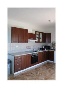 a kitchen with wooden cabinets and a sink at Villa Noah Apartement 2 in Novi Vinodolski +11 photos