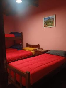 a bedroom with three bunk beds in a room at Hostel El Alamo in Maimará