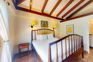 a bedroom with a bed and a wooden ceiling at Condo #23 @ Beachside Villas in Placencia +11 photos