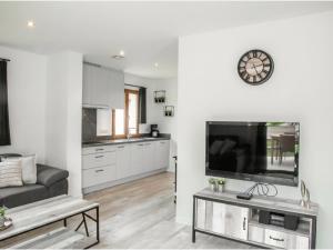 a living room with a large flat screen tv at Lac Bleu 39 en 40 combi in Lacapelle-Marival