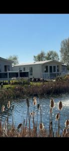 a view of a river with houses in the background at Relax&Dreams caravan in Port Seton