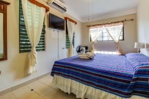 a bedroom with a bed and a tv and windows at Suite Junior at Midas Belize in San Ignacio +31 photos