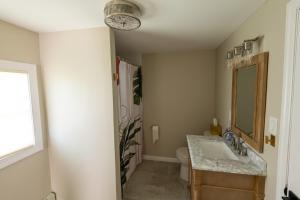 a bathroom with a sink and a toilet and a mirror at Grateful Manor-Close to Downtown- Sauna in Livingston Manor +42 photos