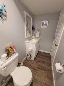 a bathroom with a white toilet and a sink at Blessings Private Home in Louisville